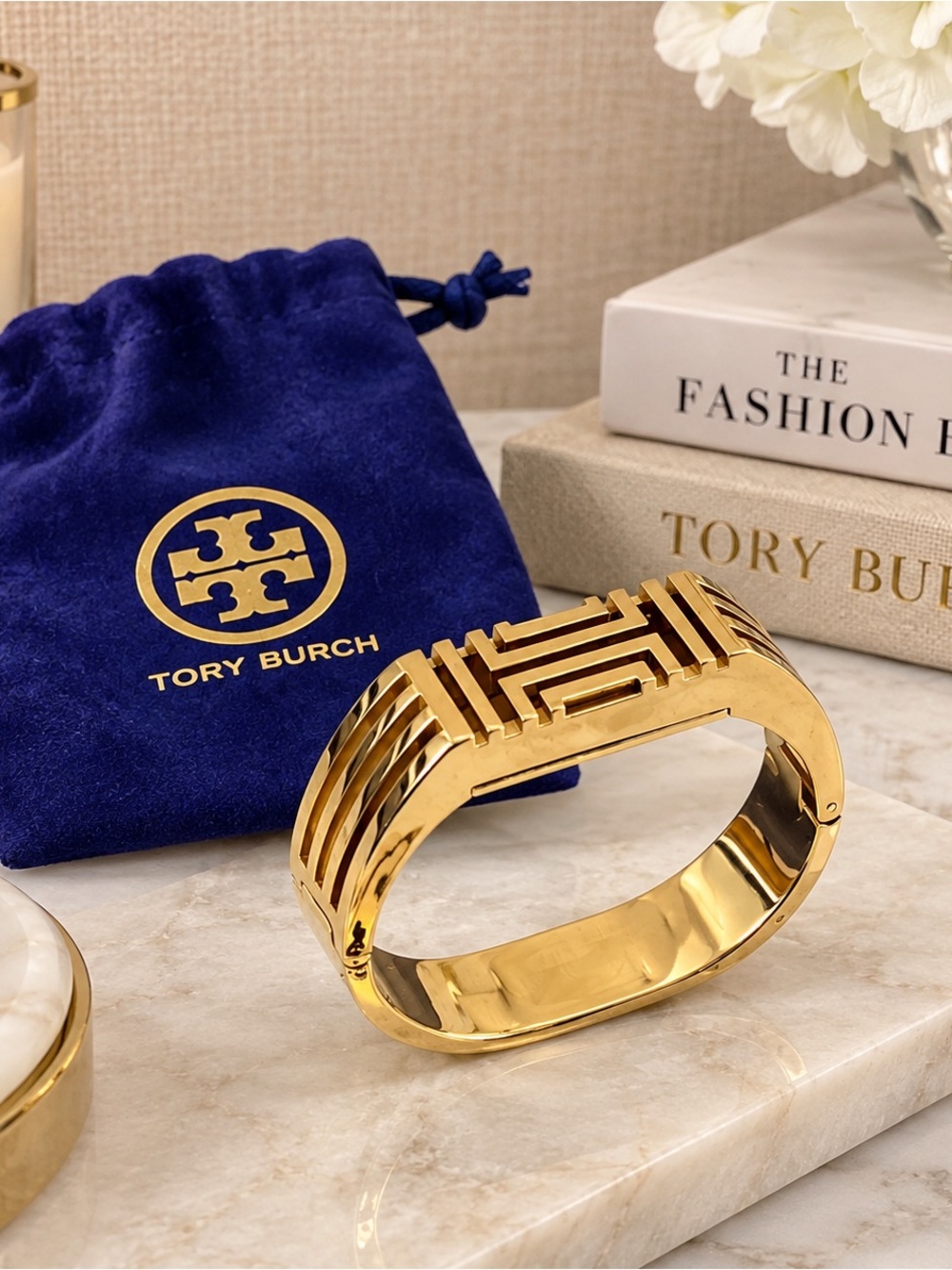 Tory Burch x Fitbit Gold Tone Hinged Bangle Bracelet